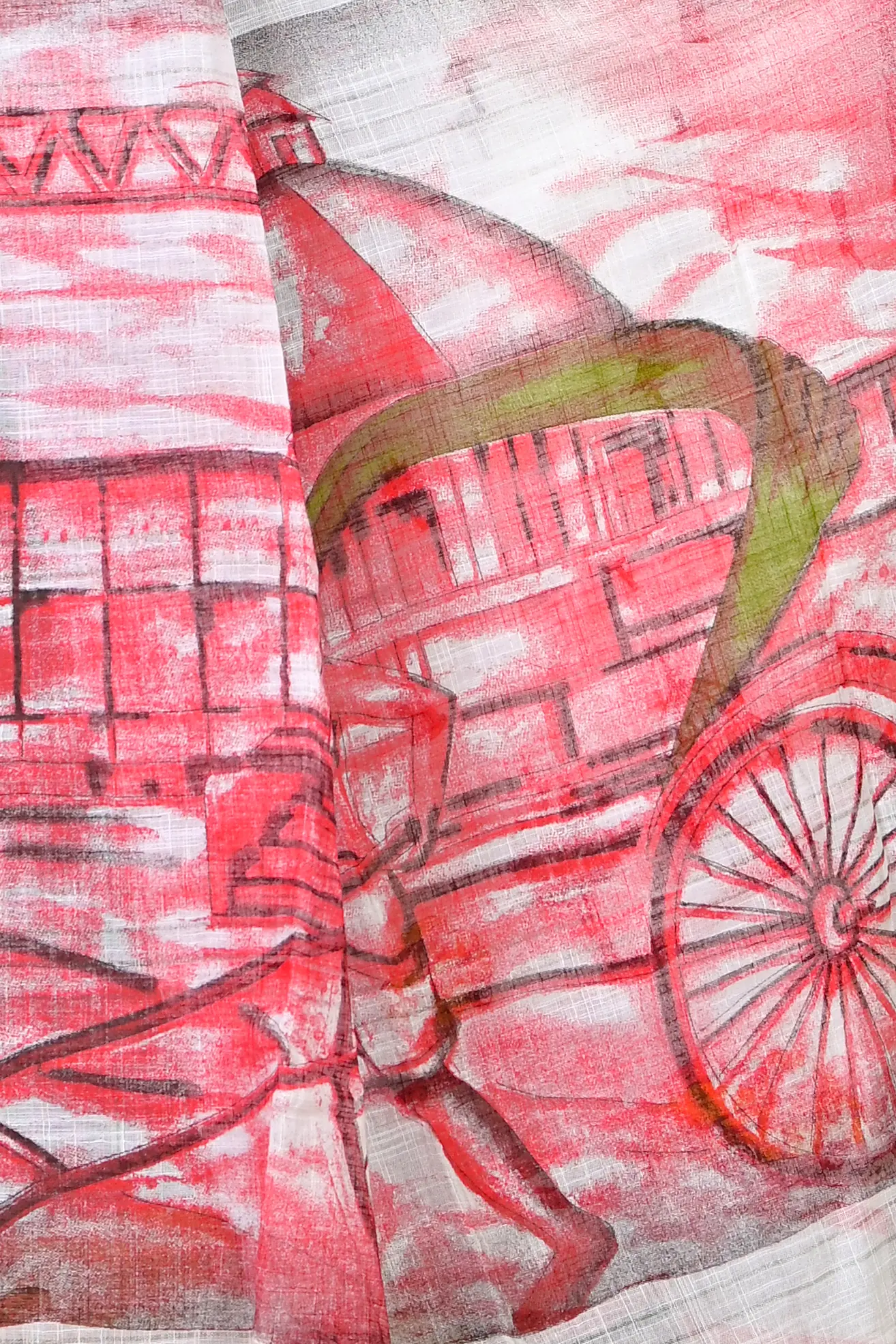 White Red Pure Cotton Soher Printed Handloom Saree (605)